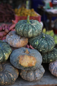 Close-up of pumpkins for sale at market stall