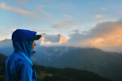 Scenic view of mountain against blue sky