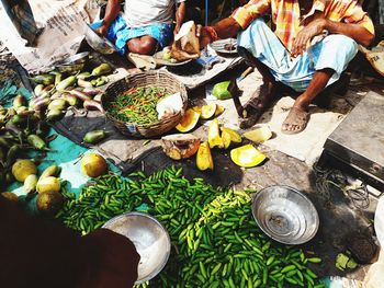 High angle view of people at market