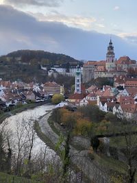 High angle view of townscape against sky