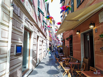 Empty road amidst buildings in rapallo city