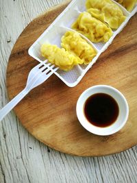 High angle view of breakfast on table