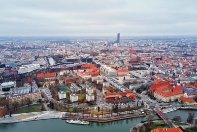 Cityscape of wroclaw panorama in poland, aerial view