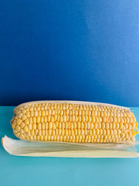 Close-up of bread against blue background