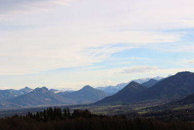 Scenic view of landscape and mountains against sky