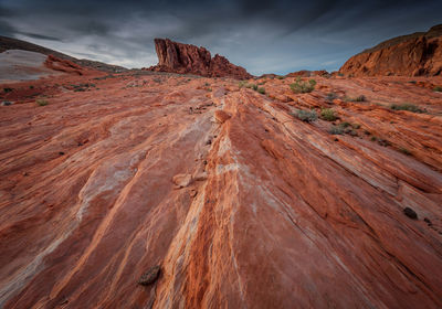 Rocky landscape against cloudy sky