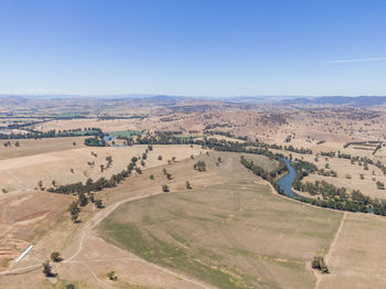 Drone view of rural new south wales, australia, near gundagai. murrumbidgee river in the background.