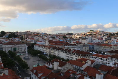 High angle view of townscape against sky