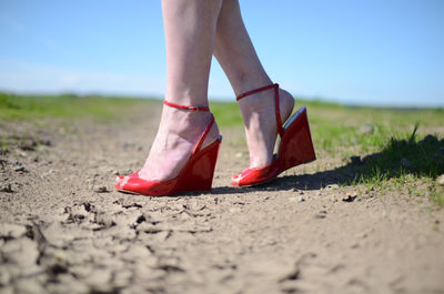 Low section of woman standing on ground