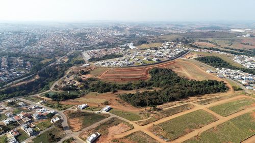 High angle view of townscape against sky