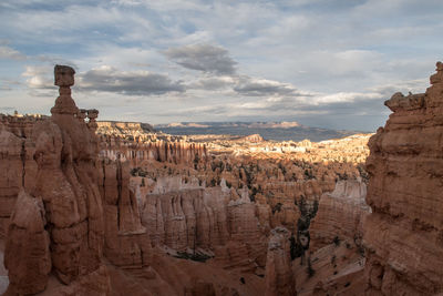 Panoramic view of rock formations against cloudy sky