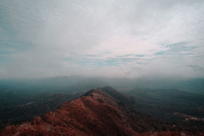 High angle view of mountains against sky