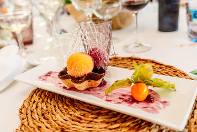 Close-up of food in plate on table