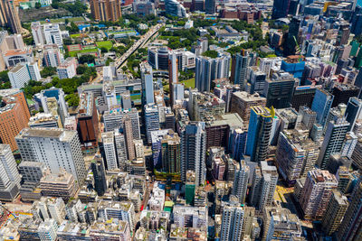 High angle view of city buildings