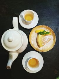 High angle view of breakfast on table