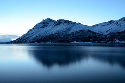 Scenic view of lake against clear sky