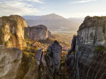 Panoramic view of rock formations against sky