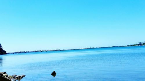 Scenic view of sea against clear blue sky