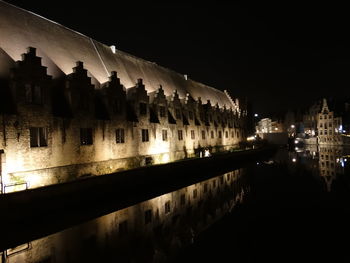 Reflection of illuminated buildings in water at night