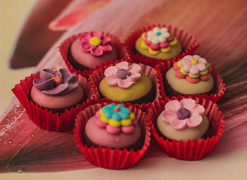 Close-up of cupcakes on table