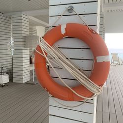 Low angle view of red flags on wall