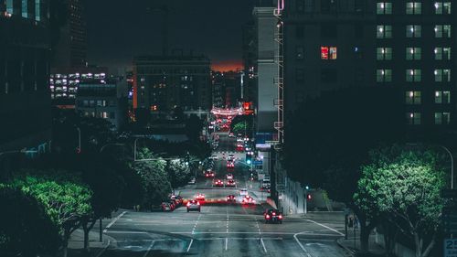 View of city street at night