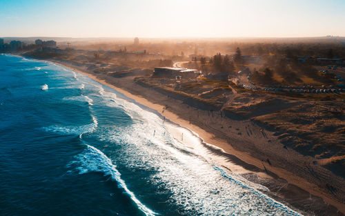 High angle view of sea against clear sky