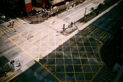 High angle view of people in city