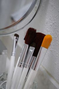 Close-up of make-up brushes at home