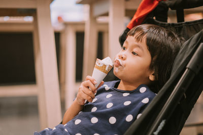 Portrait of woman eating food