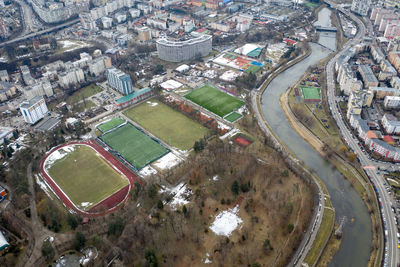 Aerial view of buildings in city