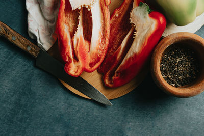 High angle view of vegetables on cutting board