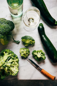 High angle view of vegetables on cutting board