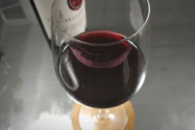 Close-up of wineglass on table