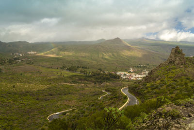 Mountain path at the south of tenerife through the green mountains