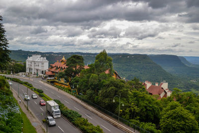 High angle view of road amidst buildings in city