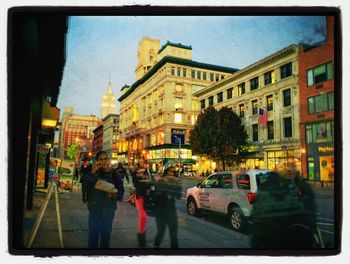 People walking on city street