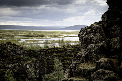 Scenic view of landscape against cloudy sky