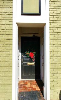 Flowers on window of house