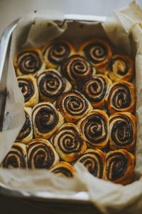 High angle view of coffee beans on table