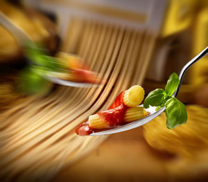 Close-up of fruits in plate on table