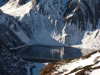 Scenic view of snow covered mountains