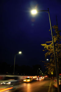 Light trails on road at night