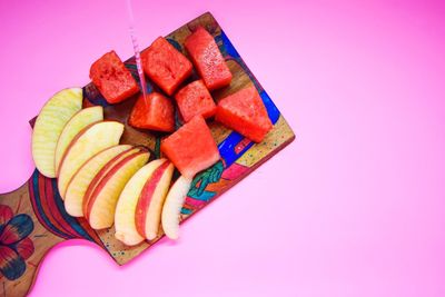 High angle view of chopped against white background