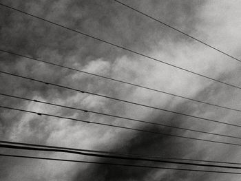 Low angle view of electricity pylon against sky