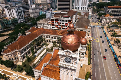 High angle view of buildings in city