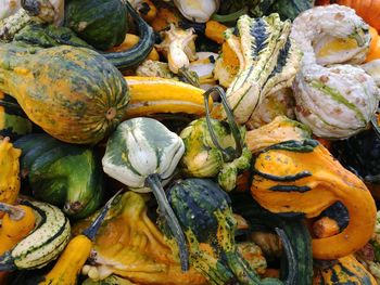 High angle view of pumpkins for sale at market