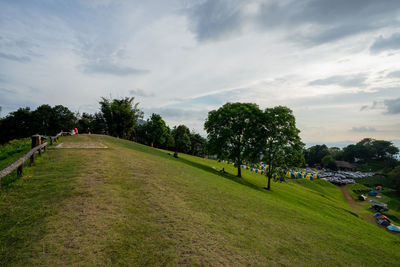 Trees on field against sky