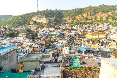 High angle view of townscape against sky