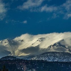 Scenic view of snow covered mountains against sky